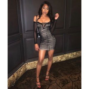 CLASSY OFF SHOULDER MESH DRESS